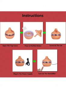 Wood Grain Humidifier With Night Light, USB Powered, Suitable For Bedrooms And Offices, Atomization Mode, Maximum Humidity 300ml/H, Applicable Area 10-20㎡, Touch Control Operation, Silent Operation, Bedroom Humidifier, Simple Design, Natural Beauty, Quiet Operation - Multicolor - View 10