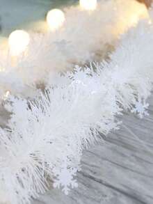 1pc Christmas DecorationFestive Christmas Garland Decoration With White Snowflakes, Christmas Tree Decor Accessories, Suitable For Christmas Home Wall Hanging, Stair Railing And Ceiling Hanging Decorations,Christmas