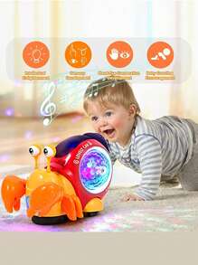 1 pièce Voiture électrique de crabe omnidirectionnelle avec lumières colorées et musique - Cadeau de fête, d'anniversaire, d'Halloween et de Noël, parfait pour les garçons et les filles - Retirez la base ronde avant utilisation - Couleur des accessoires aléatoire