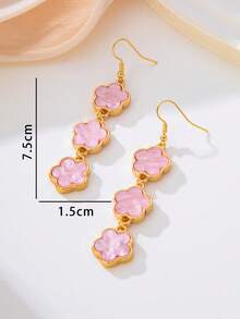 1 Pair Fashionable Classic Light Pink Lucky Clover Pendant Earrings For Women - Pink - View 5