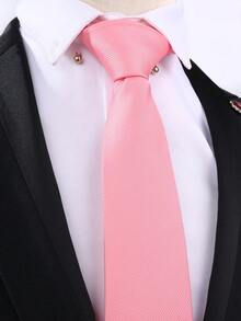 1PC Men's Fashionable Pink Striped Tie, Stylish And Versatile, Suitable For Business, Formal Wear, And Daily WearMen Necktie - Pink - View 4