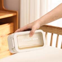 开学季便携式日式双层便当盒，学生食堂隔层午餐盒带餐具，可微波炉加热 - 白色雙層 - 查看 3