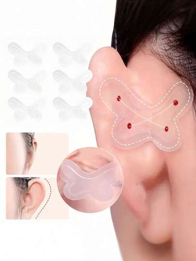 5pcs/20pcs Silicone Ear Shape Stickers - Invisible Ear Lobe Stickers, Suitable For Cosplay And Face Shaping, Transparent Vertical Correction Stickers, Unisex, Butterfly And Dragonbone Patterns