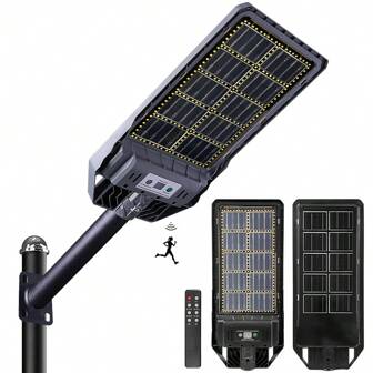 Solar Outdoor Street Lights With Motion Sensor, 300W Dusk To Dawn IP65 Waterproof 350000LM 204 LED Flood Light With Remote For Yard, Driveway, Park Lot, Barn, Greenhouse