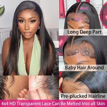 40 Inch Straight 4x4 HD Transparent Lace Closure Wigs Human Hair Straight Put On And Go Glueless Wigs Pre Plucked Pre Cut Lace Wig For Women 200% Closure Wig Nautural Black - Natural Black - 查看 10