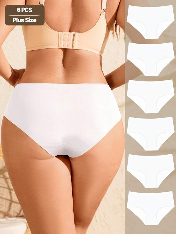 Calcinhas de biquíni plus size com 6 peças, respiráveis, invisíveis, femininas, macias e sem vinco, roupa íntima e lingerie feminina, branca
