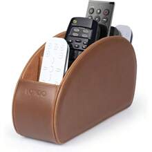 Londo Remote Control Holder With 5 Pockets  Store DVD, BluRay, TV, Roku Or Apple TV Remotes  PU Leather With Suede Lining  Slim, Compact Living Or Bedroom Storage - 淺色+棕色 - 查看 3