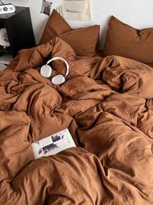 1 Duvet Cover + 2 Pillow Shams, Soft & Skin-Friendly Brown Bedding Set, Suitable For Bedroom & Guest Room, All Season, Machine Washable