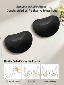 1 Pair Silicone Thickened Invisible Bra Pads For Women, Self-Adhesive Cleavage Enhancer, Prevents Slipping, Suitable For Swimwear, Bikini, Dresses, Rejects Empty Cups - Multicolor - View 8