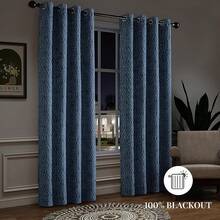 Beige And Black% Blackout Geometric Pattern Curtains, 52 Inch Wide 96 Inches Long 2 Panels, Thermal Insulated Noise Reducing Anti-Rust Grommet Drapes Bedroom Living Room,, Modern Style, Energy-Efficient - 藍白色 - 查看 3