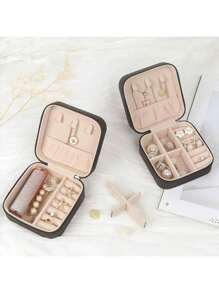 旅行珠宝盒伴娘礼品盒，3 件装小珠宝盒迷你珠宝收纳盒，PU 皮革便携式耳环收纳盒，适合女士女孩伴娘求婚礼物，女士收纳收纳盒旅行必需品返校宿舍收纳秋季装饰 - 黑色 - 查看 4