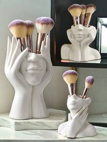北欧人体彩绘树脂化妆刷收纳管梳妆台桌面眼影眉刷笔架置物架，花瓶现代家居卧室桌柜干花水培插花家居装饰摆件，适用于假日海滩、浴室收藏、卧室收藏、父亲节礼物