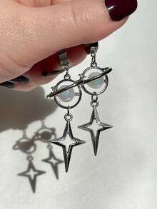 1Pair Gothic Punk Style Drop Earrings Four-Pointed Star Cross Simple Fashion Ear Stud Women Couple Rock Ear Piercing Jewelry - 耳環 - 查看 8