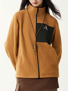 CAMEL CROWN 女士抓绒外套，秋冬情侣加厚抓绒外套 - 雲杉棕 - 查看 2