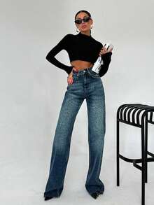 Women's High Waist Wide Leg Jeans Going Out For Tall - Blue - View 1