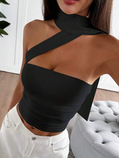 Parte superior corta tipo bandeau de tela de punto para mujer, ideal para primavera/verano, vacaciones, con tirantes ajustables, apropiada para tomar el té por la tarde, pasear por la calle, vacaciones, para usar en capas, fiestas, citas, San Valentín, Pascua, carnaval, playa, crucero, viajes por la ciudad, fiestas de Navidad, ropa casual exterior