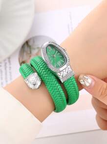 Snake-Shaped Rhinestone Diamond Style Business Casual Quartz Watch, Elegant Women's Watch