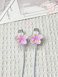 2pcs Cherry Blossom Data Cable Protector, Mobile Phone Accessories, Anti-Bending Charging Cable Protector, Mobile Phone Charging Cable Connector Protective Gear Charger Accessories - Multicolor - View 8