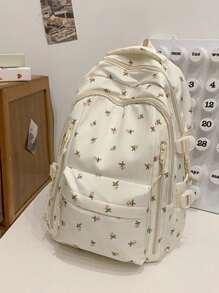 LECEY College Style Large Capacity Student Backpack For Women, Suitable For Middle School, High School, University - White - View 2