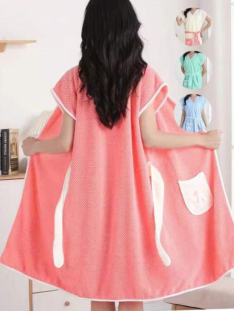 1pc Wearable Pineapple Plaid Robe With Tie, Lightweight, Warm "Super Soft Coral Fleece" Bathrobe With Pocket - Suitable For All Seasons, Absorbent And Comfortable Loungewear, Perfect For Bathroom, Bedroom, Pool And Beach, Cute Student Sleepwear