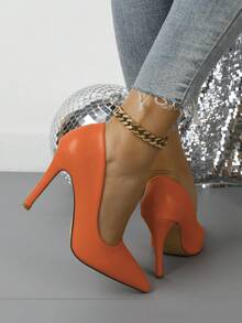 尖头高跟鞋时尚百搭细高跟低跟性感浅口鞋 - 橘色 - 查看 5