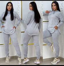 Women's Lanzinha Set, Blouse And Pants, Simple Casual, Knitted Fabric, Pocket, , Home, Night, Street - 淺灰色 - 查看 2