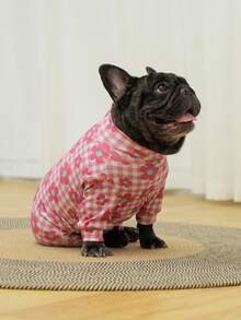 狗狗睡衣、狗狗康复服、狗狗服装、狗狗套头衫 Dog StuffUltra、狗狗服装、狗狗衣服、狗狗配饰、小狗睡衣、小狗衣服、小狗配饰、小狗服装、适合中小型和大型犬种的睡衣，柔软且有弹性，全身印花 - 红白格子和花朵印花，S-6XL