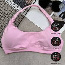Women's High Impact Sports Bra, Supportive Camisole Top, Seamless Fitness Activewear, Yoga Bra - Pink - View 3