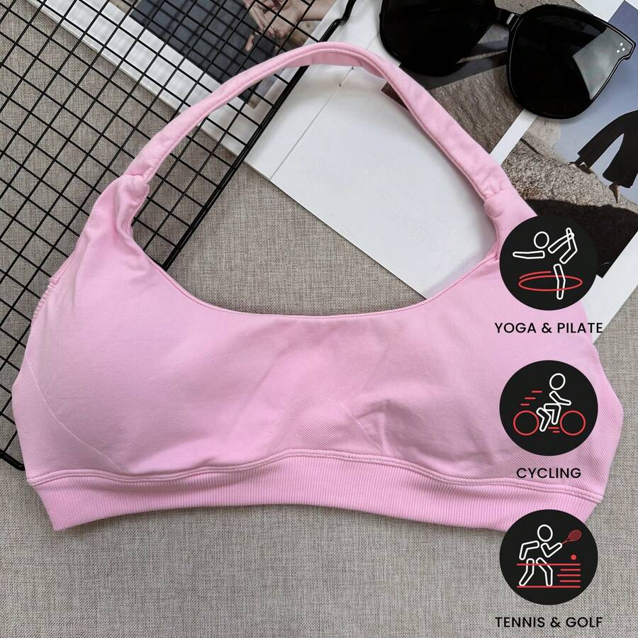 女款高強度運動內衣，支撐性背心上衣，無縫健身運動服，瑜伽內衣 粉色 春秋款