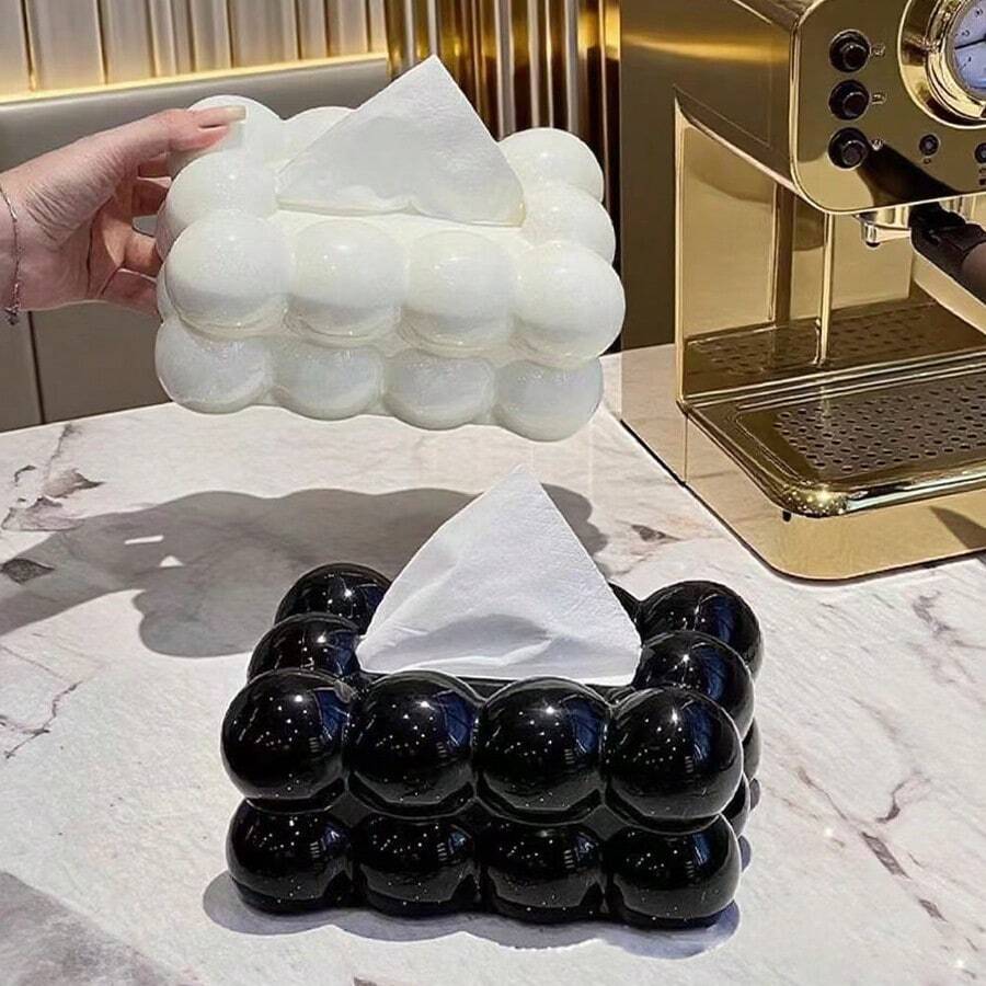 1 件奶油色纸巾盒，高端家庭客厅桌面面巾纸分配器，带弹簧装置 - 彩色 - 查看 1