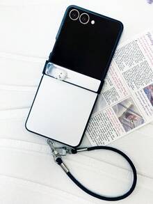 可爱3D海獭白色手机壳，带皮质挂绳，兼容Galaxy Z Flip 5/6/Z Flip6/ZFlip 5/Zflip6/Zflip5，防震后盖，防水，防摔，防刮擦