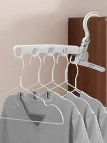 1 Pc Foldable Magic Clothes Drying Rack With Five Holes Multifunctional Portable Travel Clothes Hanger With Hooks - White - View 1