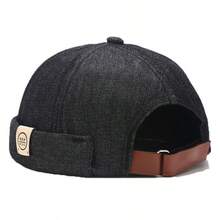 Retro Beanie - Adjustable Brimless Hat With Faux Leather Strap, Lightweight Acrylic, Casual Outdoor Skullcap For Men & Women - 黑色 - 查看 1