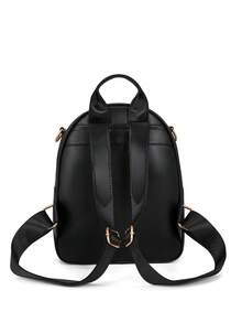 LECEY 女士休闲时尚简约背包，带绒球吊坠 - 黑色 - 查看 7