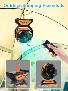 20000mAh Camping Fan With LED Light & Power Bank – Solar Powered, Rechargeable, 3-In-1 Portable Fan With Timer & Rotating Base For Tents, BBQ & Travel - Orange - View 6