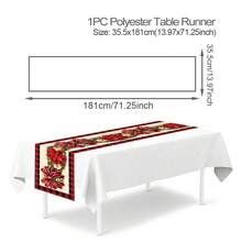 1 pièce/270 pièces Chemin de table de Noël, design nœud rouge et floral, en polyester, 35x181cm, pour fête de Noël à la maison, rassemblement, restaurant et décoration de table de salle de séjour, décoration de table à manger intérieure et extérieure, décoration de chambre, décoration de maison, cuisine, style décoratif, décoration de cuisine, décoration de chambre, décoration de Noël, décoration de salle de séjour