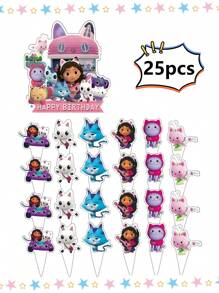 Gabby's Dollhouse Decoração de Bolo de Festa de Aniversário com Tema da Casa de Bonecas Gabby, 13/25 peças, Duas Opções de Estilos Diferentes. As Super Fofas Decorações de Personagens de Desenho Animado no Bolo Adicionam Muita Diversão a Esta Festa de Aniversário