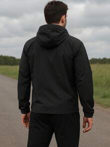 Men's Waterproof Windbreaker Jacket With Removable Hood In Black For Gym Or Running - Black - View 3
