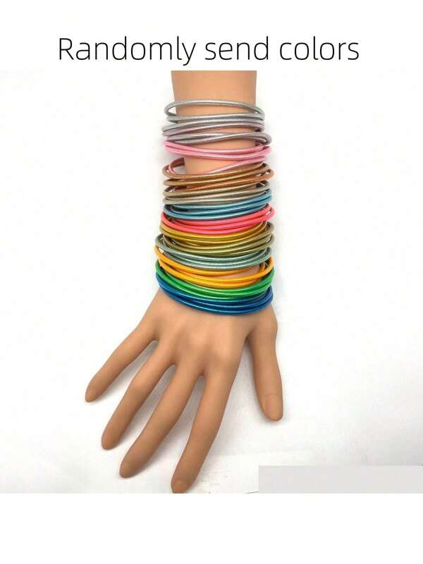9pcs/Set Metal-Look Silicone Bracelet, 0.3mm Silicone Bangle Blind Box, Random Color Sent