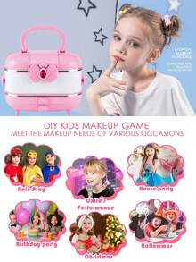 女孩儿童化妆套装 - 女孩儿童化妆套装玩具、小女孩化妆玩具、公主化妆盒、3-12 岁儿童礼物、女孩生日礼物玩具（随机颜色块）、儿童化妆品、儿童化妆套装、女孩玩具