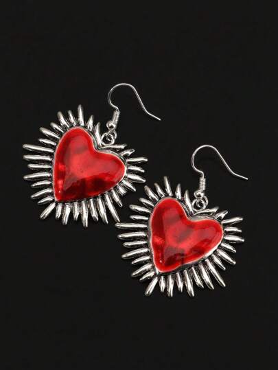 1 Pair Retro Gothic Heart & Wing Alloy Earrings