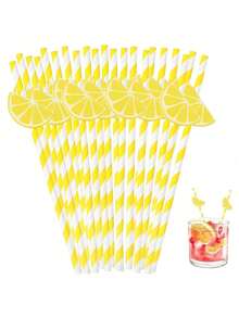 10/20 支柠檬纸吸管一次性鸡尾酒吸管用于饮料条纹吸管用于奶昔柠檬水摊位用品装饰，独立包装的柠檬形状塑料吸管，生日派对新娘送礼会婚礼用品，厨房，夏日派对，泳池派对，万圣节和圣诞节派对用品 - 彩色 - 查看 2