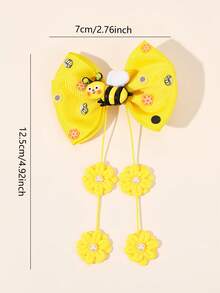 2 peças laços de cabelo com borlas de abelha fofos para meninas, laço de fita de gorgorão amarela com padrão de abelha, clipes de jacaré com borla de flor de pérola, adorável laço de abelha estampado, grampos de cabelo com borla de férias, presilhas de cabelo para adolescentes, acessórios de cabelo - Amarelo - Ver 5