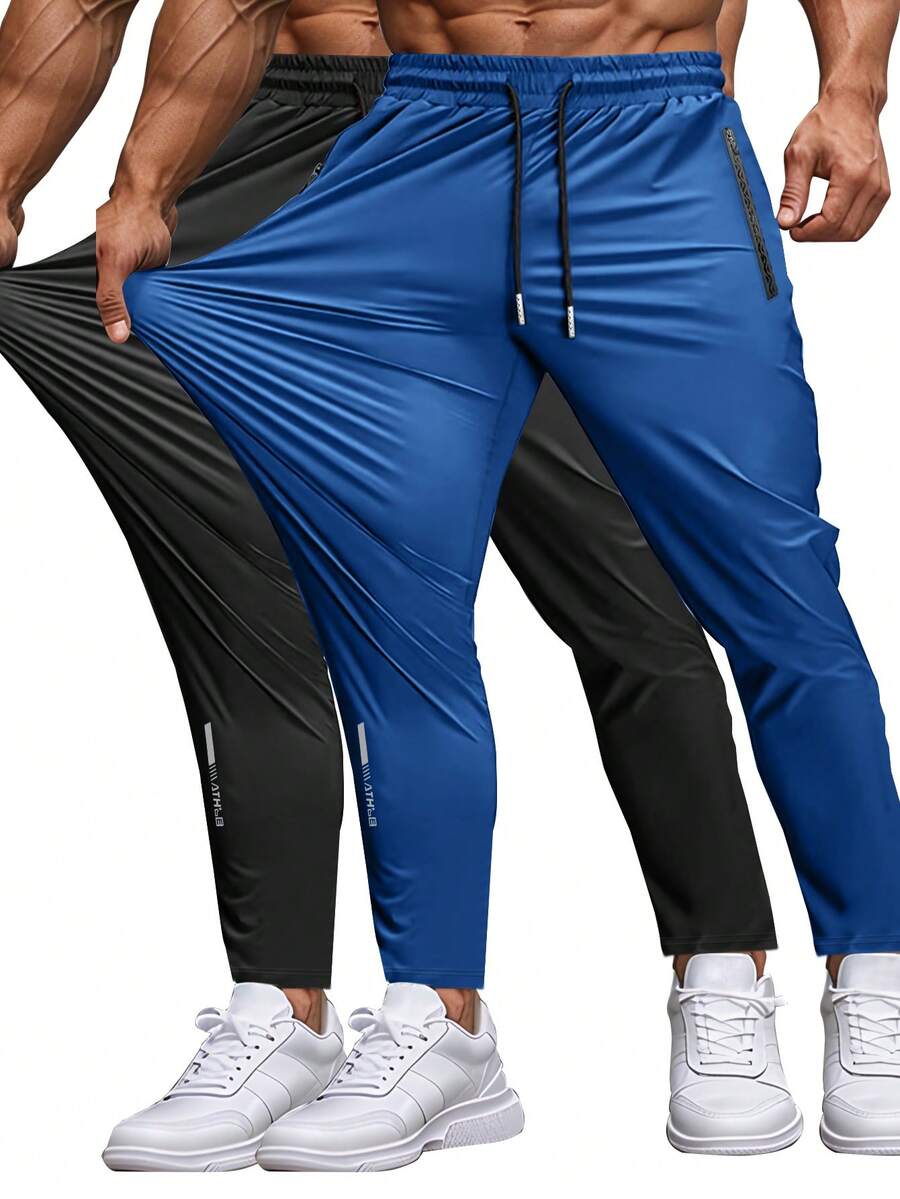 Hidkat  2 Packs Men's Sweatpants Lightweight Active Pants Quick Dry For Running ,Jogging ,Yoga,Golf With Zipper Pockets - Đen/Xanh lam - Xem 1