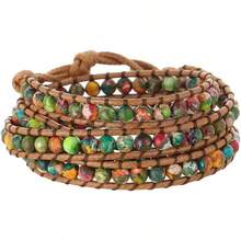 Women Boho Handmade Natural Stone Leather Bead Wrap Bracelets