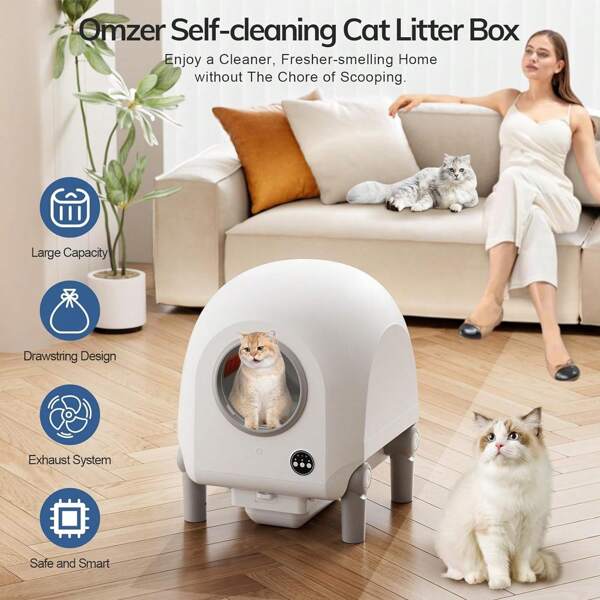 1 Pieza/Set de Caja de Arena Eléctrica para Gatos, Caja de Arena Inteligente Totalmente Automática, Ventilación y Desodorización, Caja de Arena para Gatos Súper Grande, Anti Salpicaduras, Limpieza Automática, Caja de Arena para Gatos Inteligente, Totalmente Automática y Autolimpieza Rápida, Inodoro Grande para Gatos, Control Remoto Automático por Aplicación, Caja de Arena Automática para Gatos, Adecuada para Mascotas, Gatos