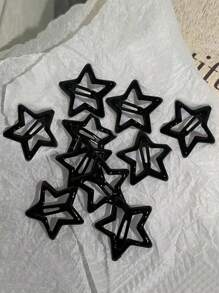 10 件黑色五角星发夹，活力女孩刘海和侧发固定，不伤发，多功能，适合日常、通勤、度假、派对、毕业、感恩节、生日，理想的礼物，爪夹，发夹，发夹，发夹，Y2k 配饰，黑色配饰