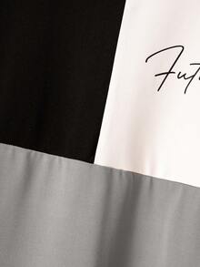 Young Boys' Simple Casual Letter Print Color Block Short Sleeve T-Shirt And Shorts 2pcs/Set - Multicolor - View 5