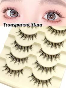 5 Pairs Rikuaild Transparent Natural Cross Long False Eyelashes, Suitable For Cosplay And Daily Makeup - Natural Lashes - View 2