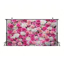 One Piece, Floral Wall Background Banner Polyester Photography Background - Spring Pink And White Rose Portrait, Suitable For Weddings, Bridal Parties, Multi-Purpose Photo Studio Prop Decoration - No Electricity Required